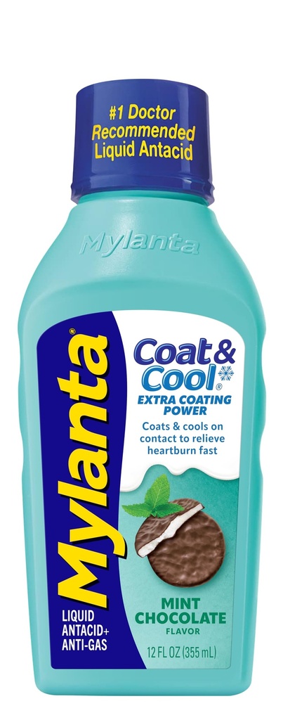 Mylanta Heartburn and Gas Relief, נוזל Antacid, Stick & Cool Formula, Mint Chocolate Flavor, 12 F Ozl Oz