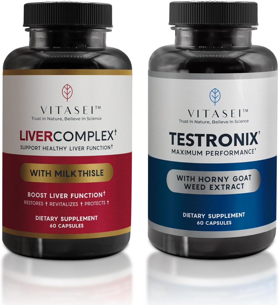 VITASEI Liver Cleanse Detox & Fix, Liver Complex כמוסות לנשים וגברים (60 קפסולות) + Testronix Booster לגברים (60 קפסולות)