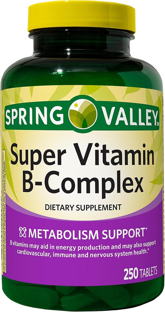 Augu Spring Valley Super ויטמין B-Complex, Metabolism Support, Tablets Dietary Supplement, 250 Count