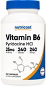 ויטמין B6 (Pyridoxine HCl) 25 מ"ג, 240 קפסולות - non-GMO, Gluten Free and Vegetarian Friendly