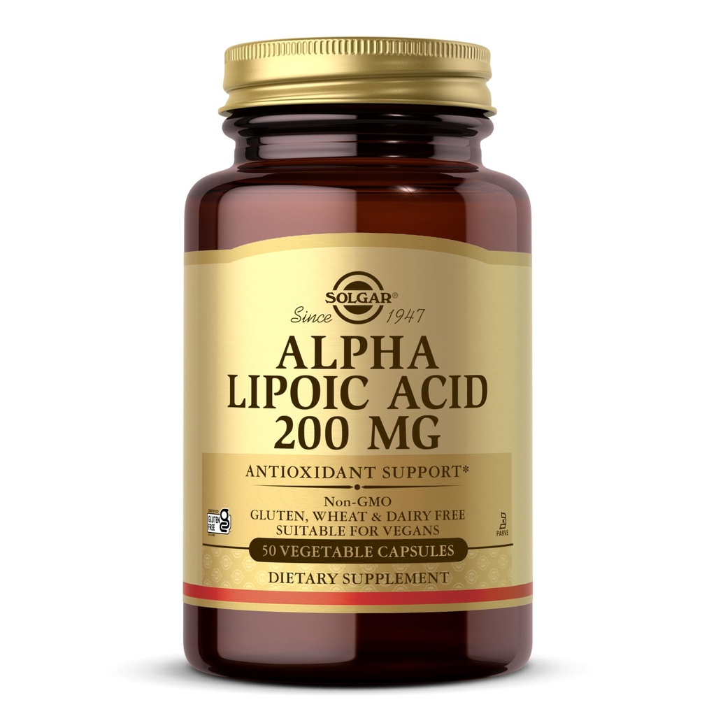 Solgar Alpha Lipoic Acid 200 מ"ג, 50 קפסולות ירקות - תמיכה אנטי-חמצן - מסייע לשחזר את Glutathione, ויטמין C & E, CoQ-10 - Non-GMO, טבעוני, Gluten חינם, חלב, חינם, כשר - 50 משרתים