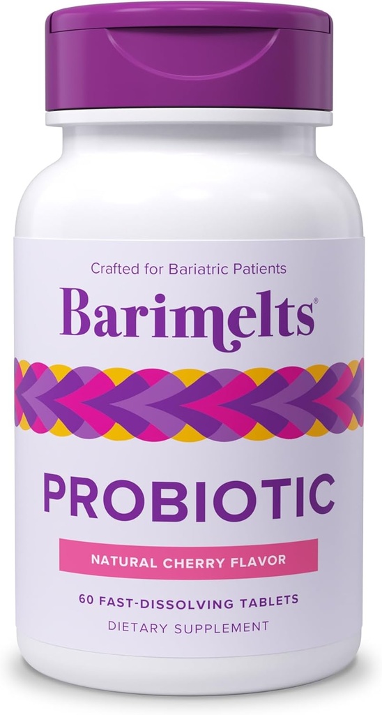 Barimelts Probiotic, 5 מיליארד CFU - 60 טבליות מהיר-Disshoot (2-Month Supply) - פרוביוטיקה ללא סוכר עבור נשים, תמיכה Gut בריאות לאחר ניתוח באריאטר, דובדבן טבעי
