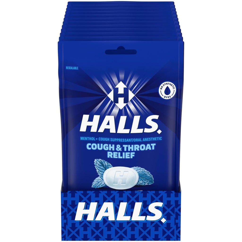 HALLS Cough and Table Mentho-Lyptus Cough Drops, 12 Bags of 30 (360 Total Drops)