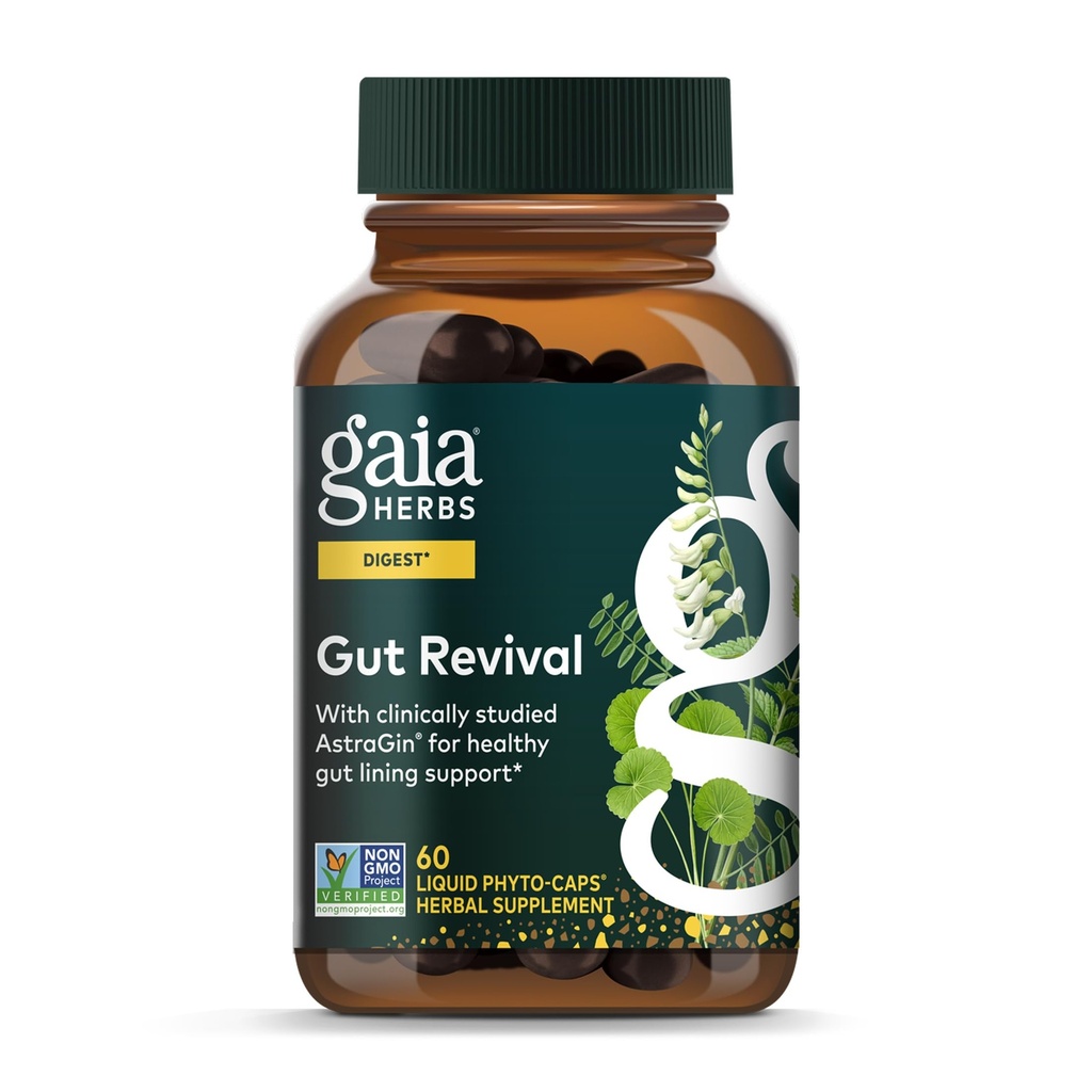 גאיה Herbs Gut Revival - תוספת צמחית לתמיכה בבריאות Gut - Made with Astragalus, Gotu Kola, Jujube & More - חינם מחלב, Soy & Gluten - 60 קפסולות טבעוניות (60 משרתים)