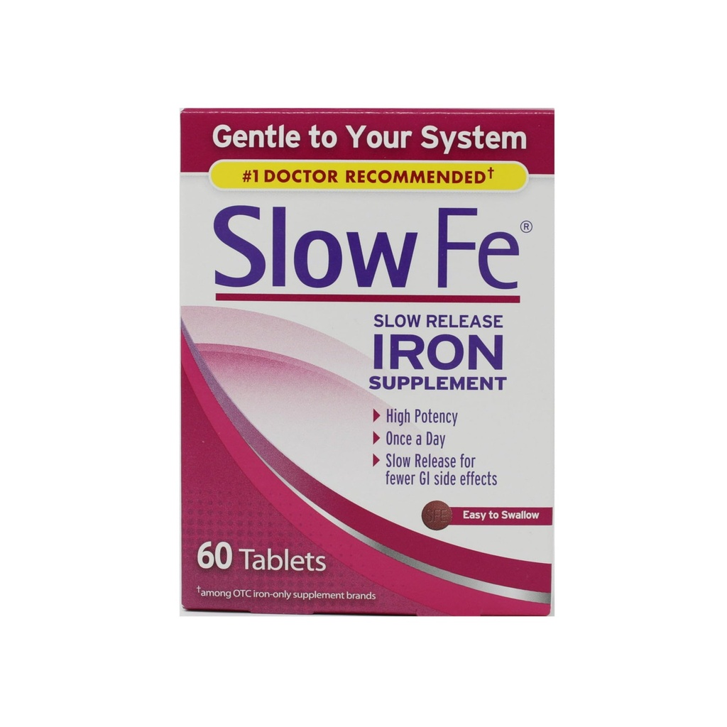 Slow Fe, High Potency Iron 45 מ"ג, שחרור איטי - 60 טבליות - Pack של 3