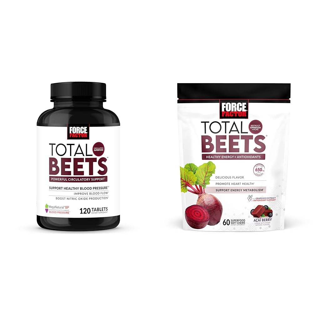 כוח גורם לחץ דם ו- Total Beets Chews Nitric Oxide Cardiovascular Support Grapeseed Antioxidants Count & 60 Chews