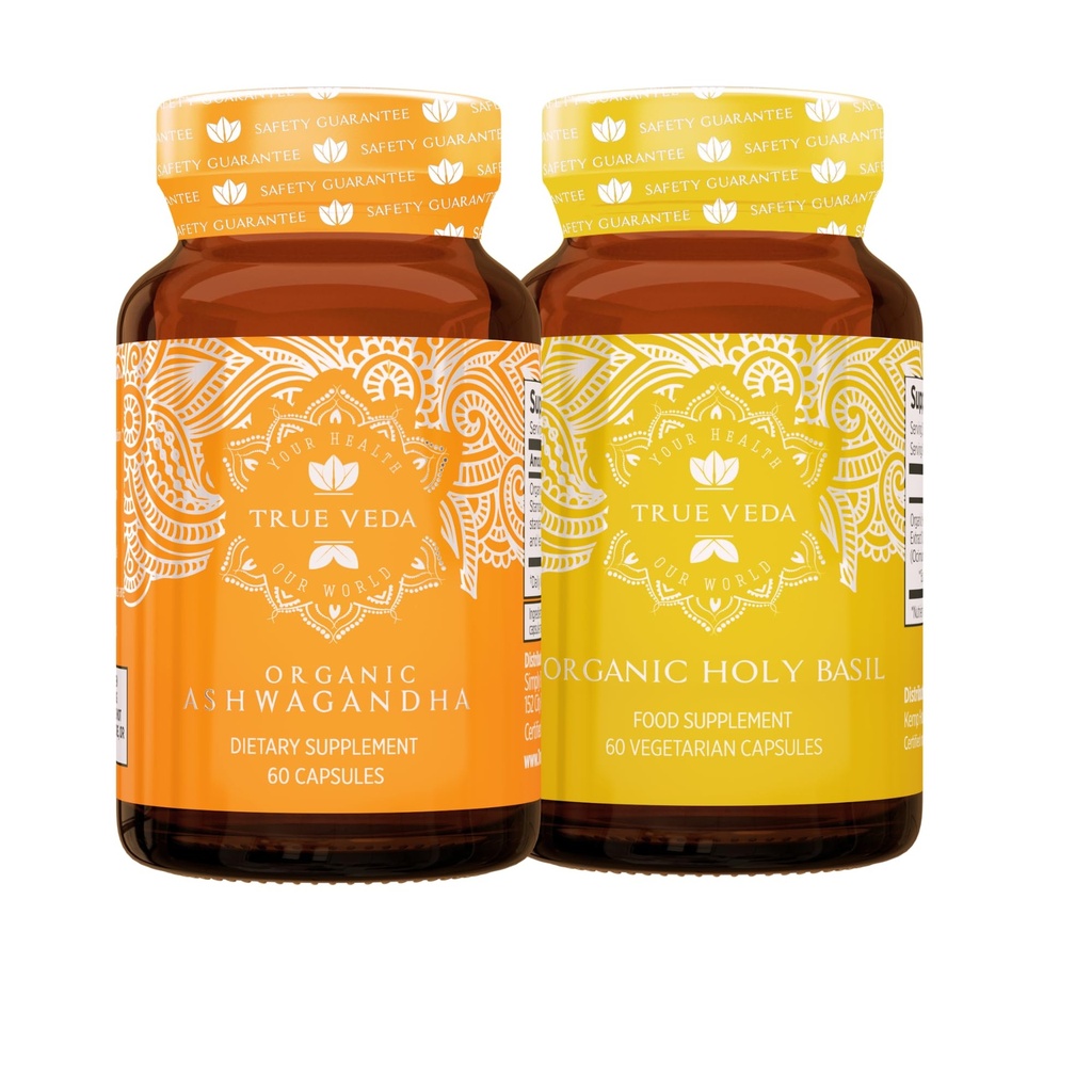 True Veda Mood Bundle USDA אורגני | Multi-Award-Winning | אורגני Ashwagandha KSM-66 ® | אורגני Holyזיל עם ויטמין B6