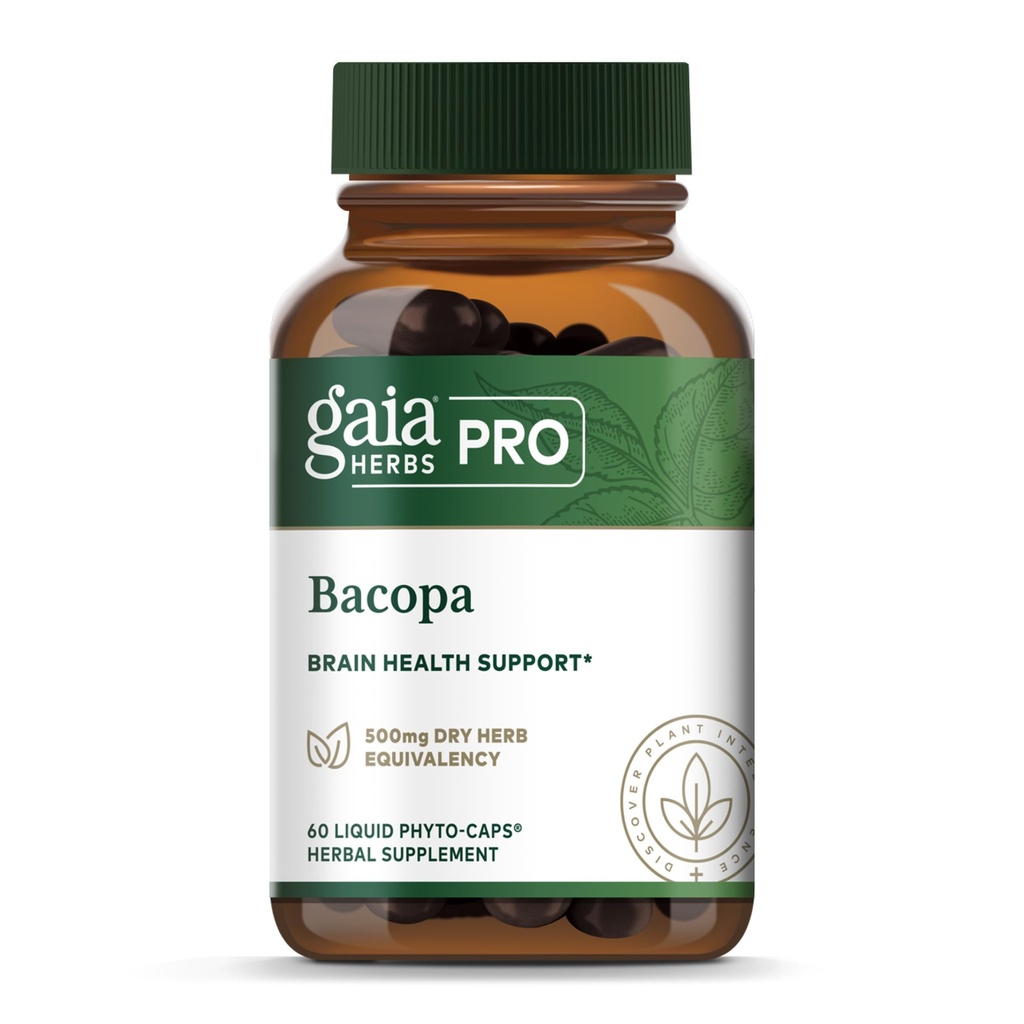 GAIA HERBS PRO Bacopa - Brain Health & Nootropic Support - 60 נוזלי Phyto-Caps (30 משרתים)