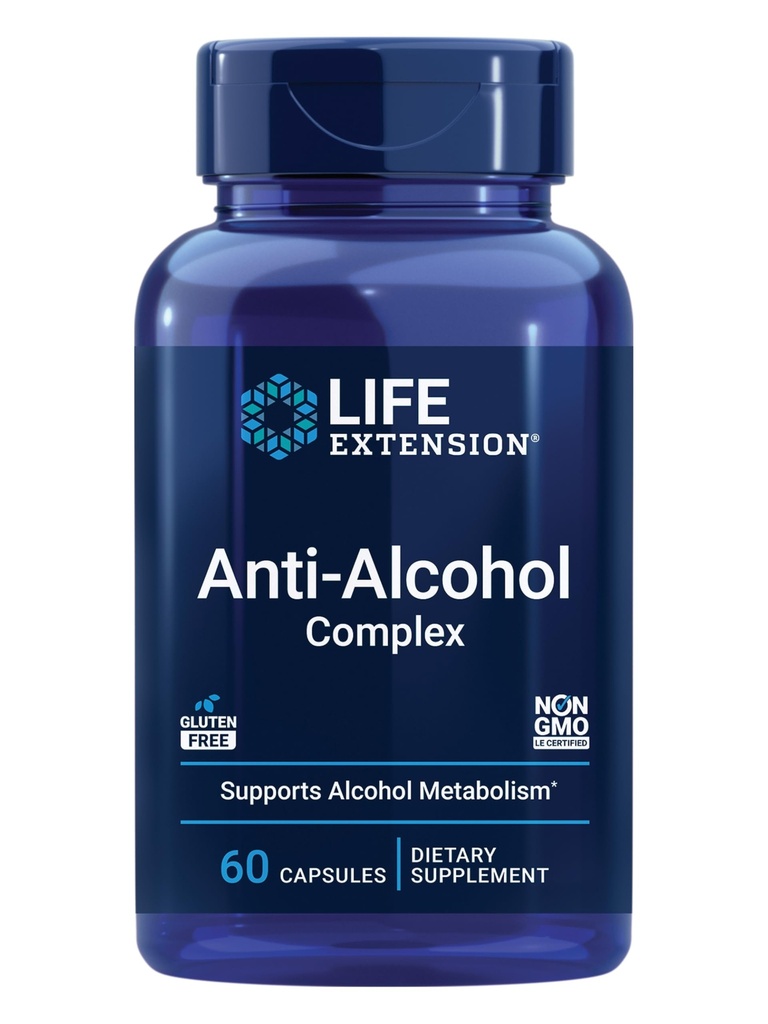 Life Extension Anti-Alcohol Complex, ויטמין C, אבץ, Grape Seed, Milk Thistle, Clove Extract, תומך במטבוליזם של אלכוהול בריא ותפקוד Liverre אופטימלי, Gluten-Free, non-GMO, 60 קפסולות