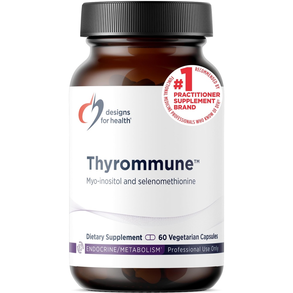 עיצובים לבריאות Thyrommune - תוסף תמיכה Thyroid עם Selenium (Selenomethionine) + Myo-Inositol - טבעוני וגלוטן חינם (60 קפסולות)