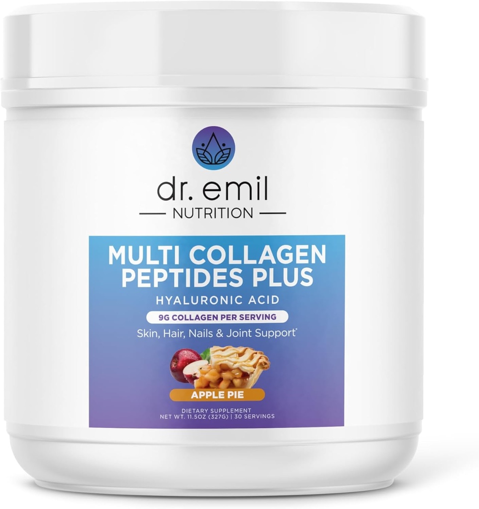 DR. EMIL NUTRITION Multi Collagen Peptides Plus - Apple Pie Flavor | 9g Collagen + Hyaluronic Acid | Skin, Hair, Nails & Joint Support