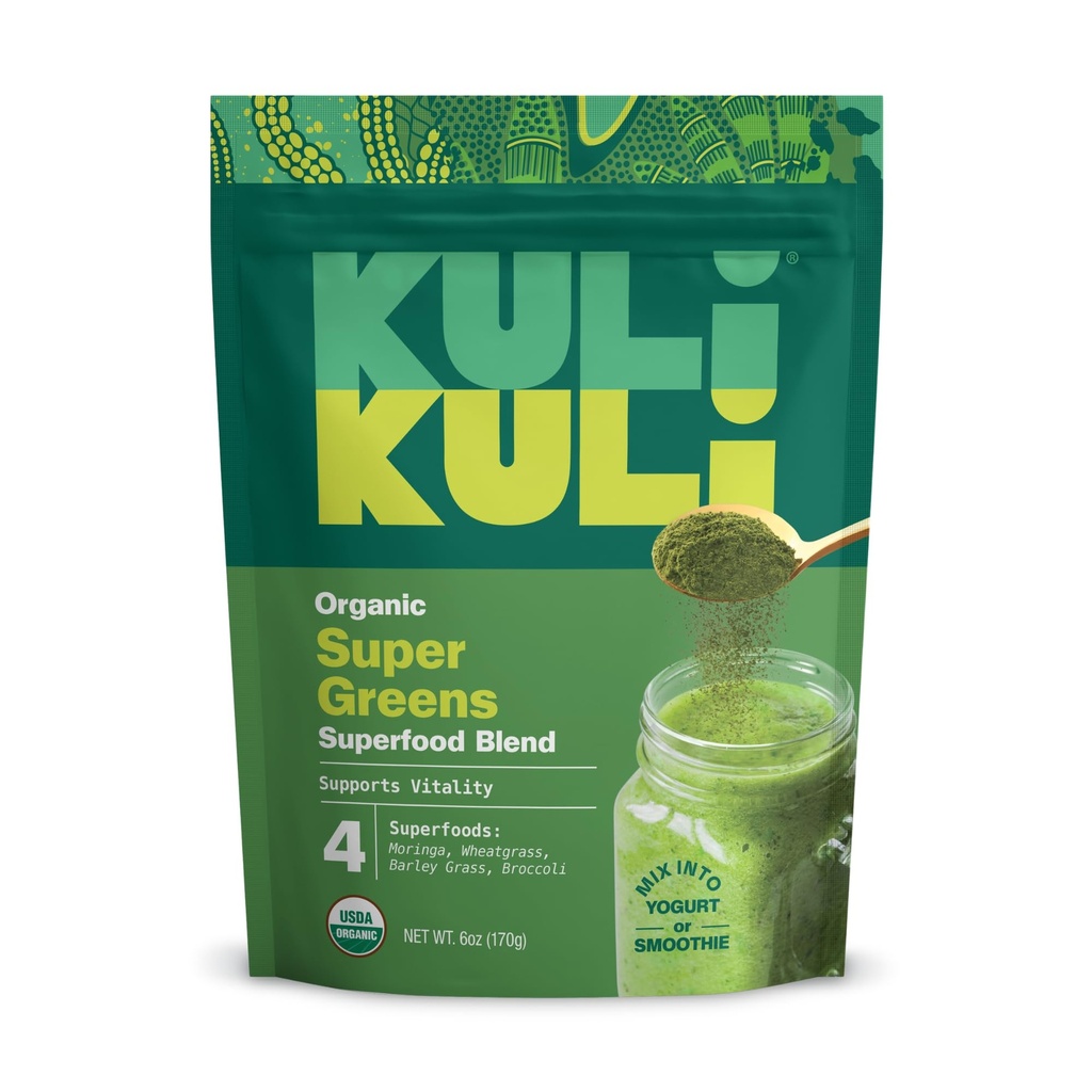 Kuli Kuli Green Power (6 oz) - Super Greens אבקת - מזון תזונתי Dense Moringa, חיטה, ברוקולי ו Barley Grass Band - 100% Plant Based Organic Superfoodder שמקורו בחוות מרוחקות