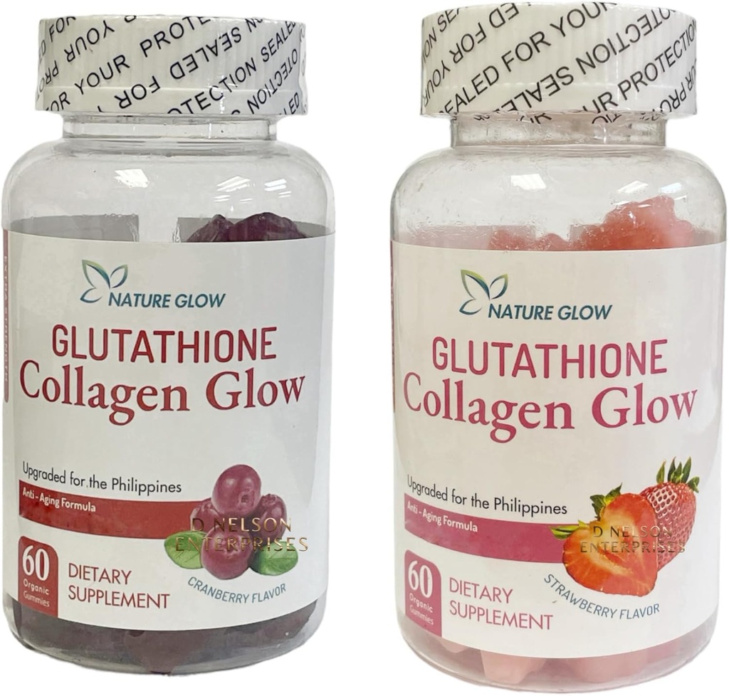 Nature Glow Glutathione Collagen Glow, 60 חניכיים אורגניות Chewable (Strawberry (1Bottle) & Cranberry (1בק)