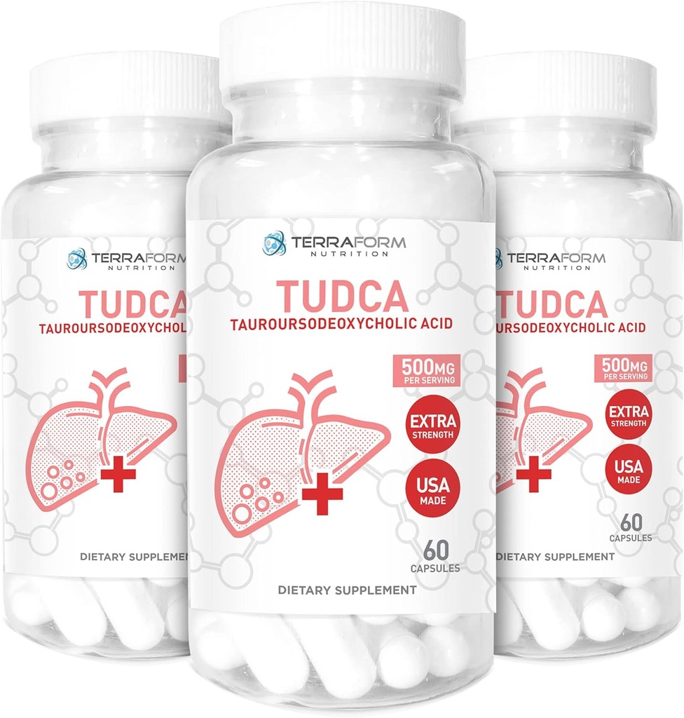 (3 Pack) Terraform Pure TUDCA (Tauroursodeoxycholic Acid) - 500 מ"ג פרבור - תמיכה טהורה לבריאות - 60 קפסולות