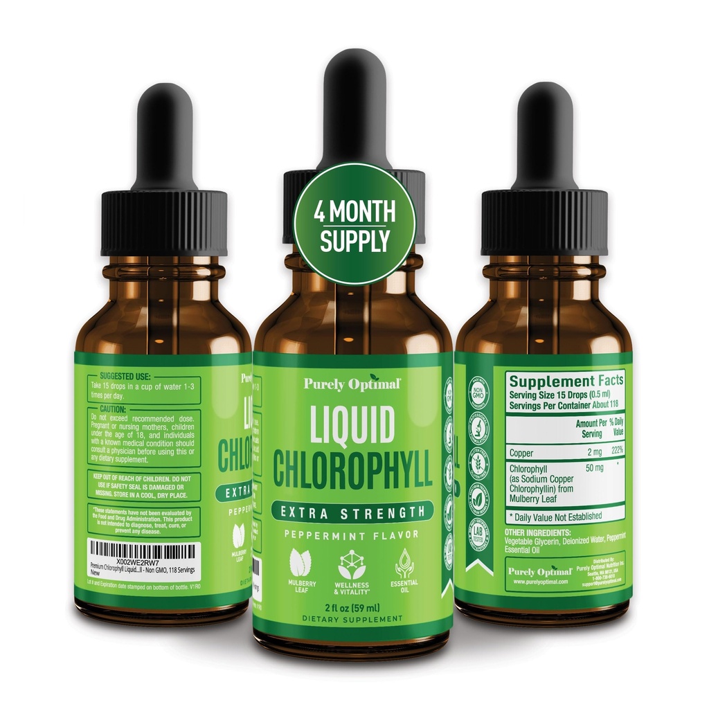 Premium Chlorophyll נוזל טיפות - 100% טבעי וגלוטן חינם נוזל Chlorophyll - Non GMO, 118 משרתים