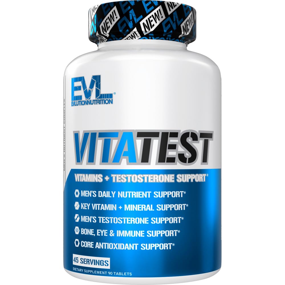 Evlution Nutrition VitaTest - Vitamins + Testosterone Support - Key Vitamin + Mineral Support - Men’s Daily Nutrient & Testosterone Support - Bone, Eye & Immune Support - 45 Servings - 90 Tablets