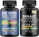 Sea Mossss and shilajit Sea Mosss Black Seed Oil אשוגנדה ג'ינג'ר &shilajit rhodiola Rosea panax גינזנג (120 Count)