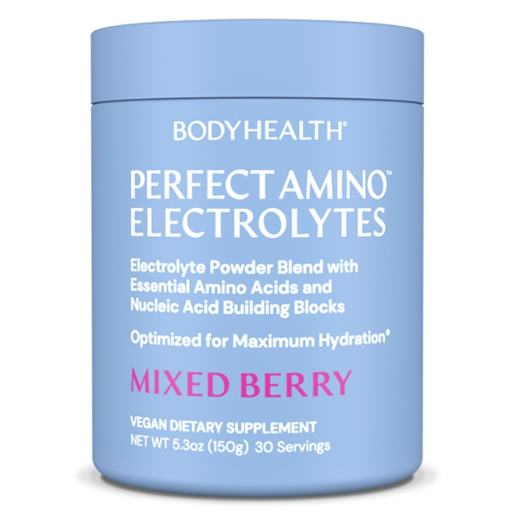 BodyHealth PerfectAmino Electrolytes אבקת No Sugar, Keto Sugar חינם Fasting Electrolytes לשתות Mix, אבקת הידרציה עם Trace מינרלים - מעורב ברי - 30 משרתים