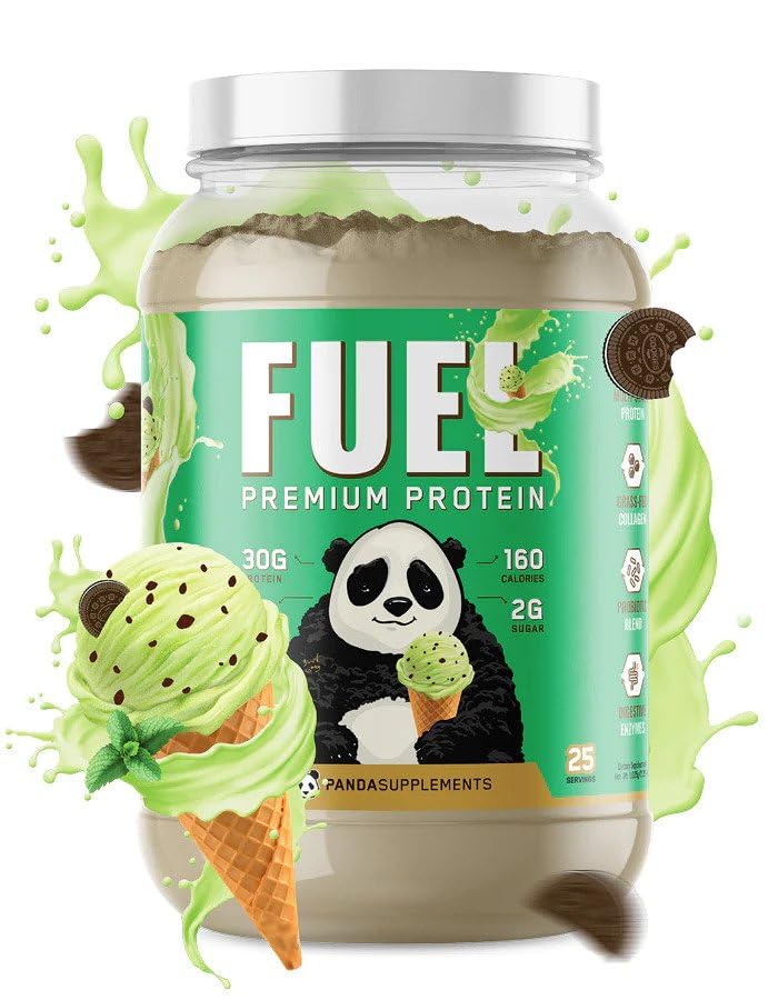 תת-קרקעית Bio Labs Panda Fuel Premium Whey,Hydrolyzed Collagen,Casein,Probiotics, Enzymes, Keto Friendly, Time Release, 25 משרתים (2.5 פאונד, Mint Chocolate Cream)
