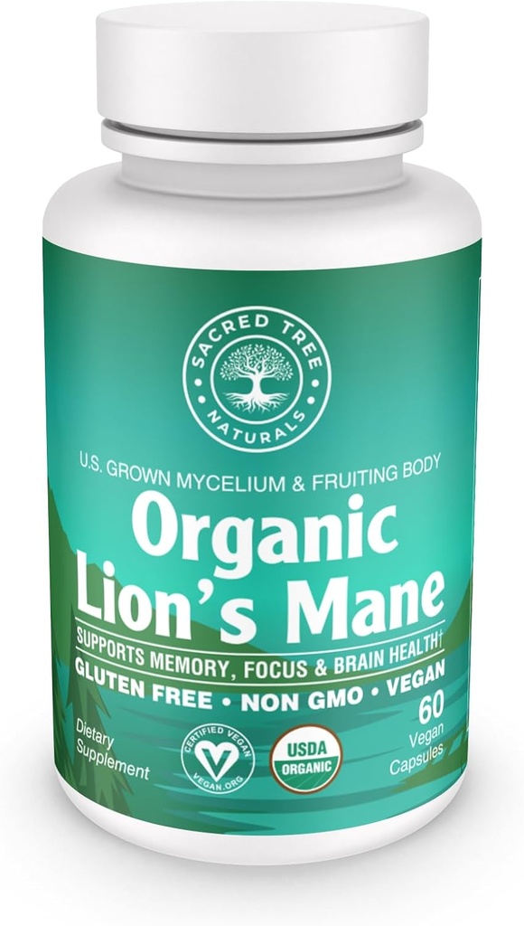 קפסולות Mane Mushroom - 1,000 מ"ג High Potency - Brain Boost, Focus & Immune Support - Non-GMO, טבעוני, 60 Count