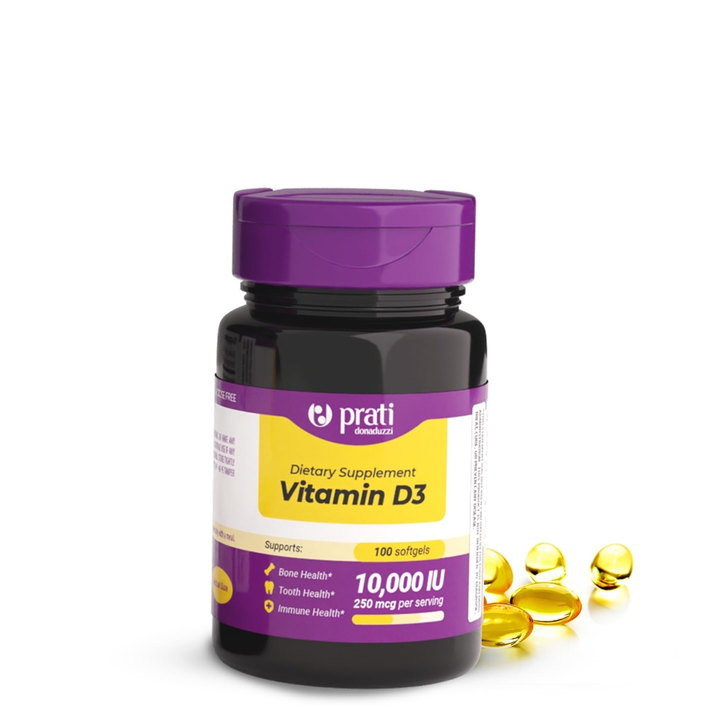ויטמין D3 10,000 IU - 100 Softgels - תמיכה מערכת הגנה, עצמות ובריאות שרירים - גודל משפחתי