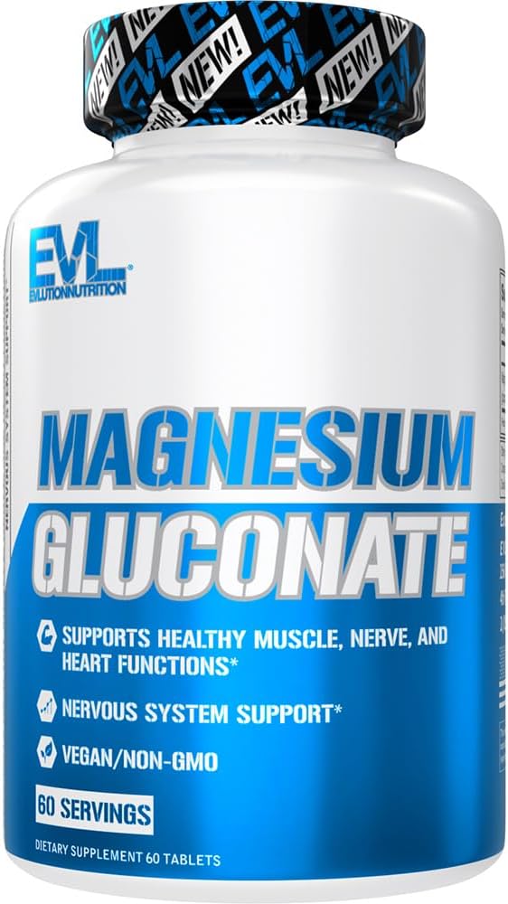 תוספי תזונה של Evlution Magnesium Gluconate - שריר + Nerve + בריאות הלב תוסף - מערכת העצבים תמיכה - טבעונית ללא GMO - 60 משרתים