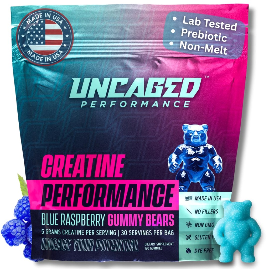 Creatine Monohydrate Gummies 5G - טעים כחול Raspberry Flavor, מקס כוח עבור צמיחה שרירית, מהיר Absorbing עבור גברים ונשים - Premium All Natural, מעבדה נבדק - 30 משרתים