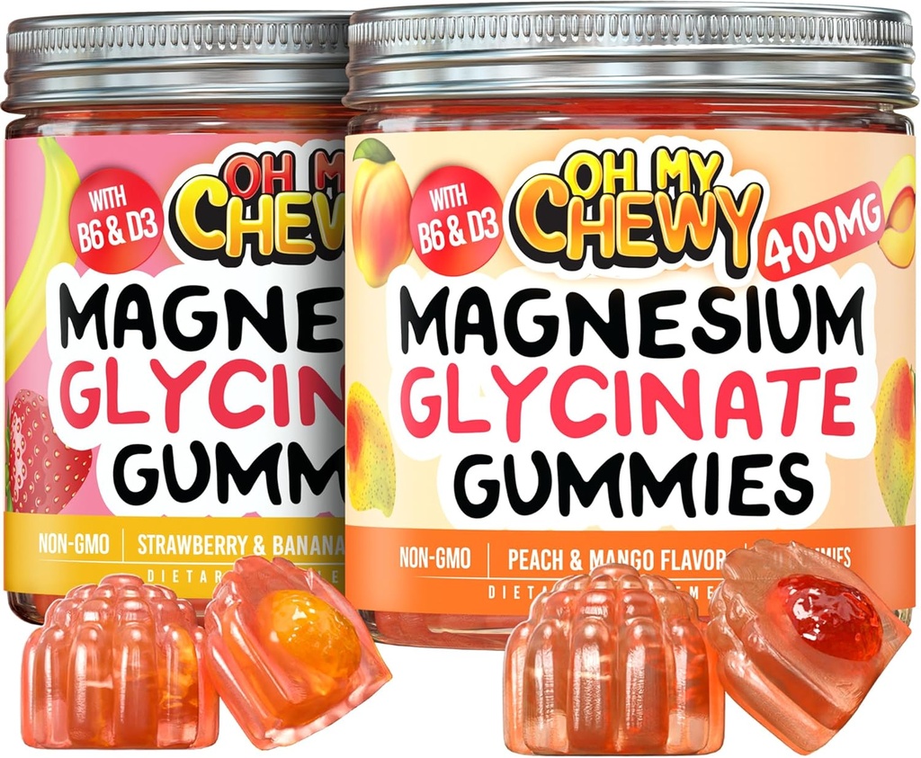 Magnesium Gummies Bundle - 2 בקבוקי בקבוק (60 כל אחד) - Strawberry בננה & Peach מנגו