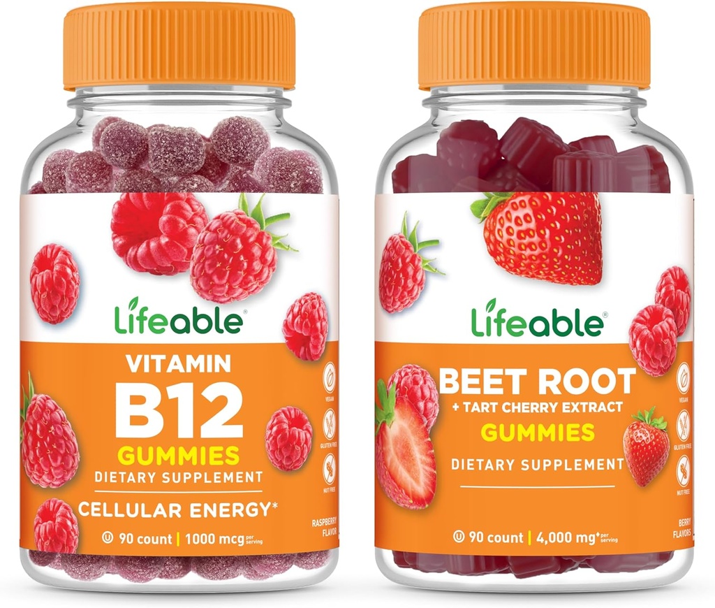 ויטמין B12 + Beet Root, חניכיים Bundle - גדול Tasting, ויטמין תוסף, Gluten חינם, GMO חינם, Chewable