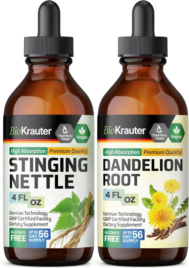 BIO KRAUTER Sting Nettle Tincture 4 Fl. Oz & Dandelion Tincture 4 Fl. Oz.