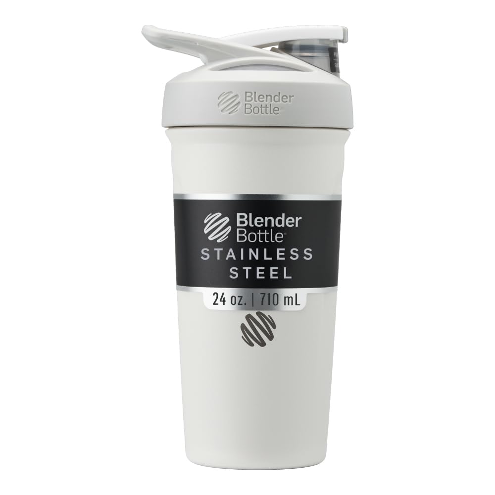 בלנדר בוטל סטרדה Shaker Cup Insulated Stainless Steel Water Bottle with Wire Whisk, 24Ounce, White