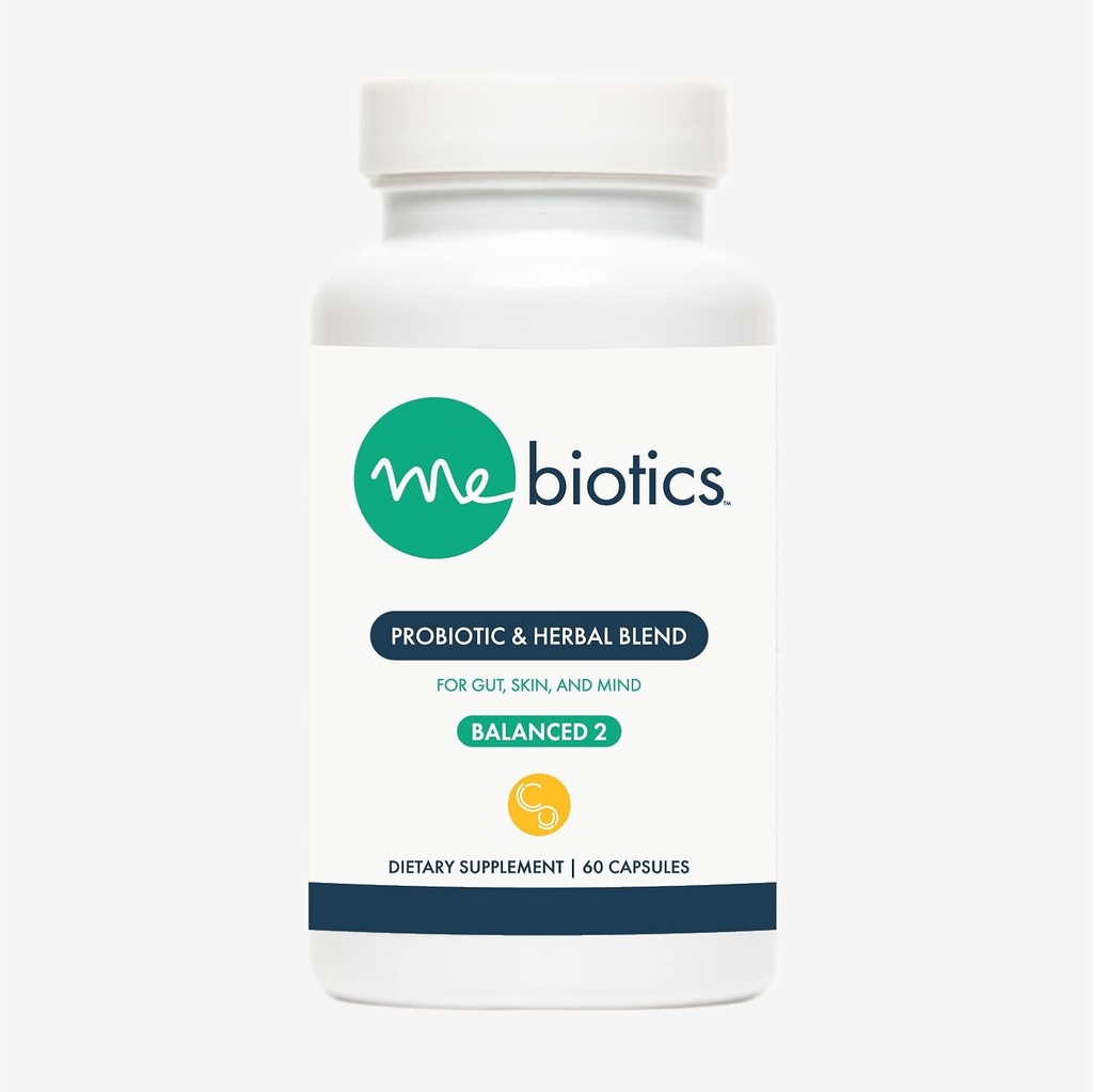 Microbiome Labs Mebiotics Probiotics & Herbal Supplement Balanced 2 - Bacillus Subtilis & Lemon Balm for Skin + Gut Health - אוראלי פרוביוטיקה לתמוך Gut, Mind & Skin (60 Count)
