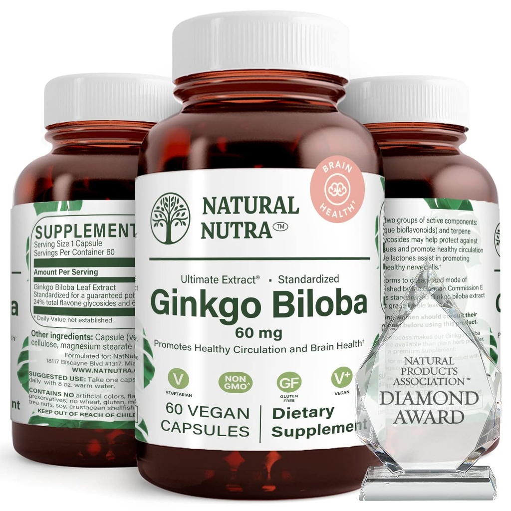 טבעי Nutra Ginkgo Biloba, משפר את Circulation לזיכרון המוח וה Boosts, מגביר את זרימת החמצן, ו- Enhancing Brain Function, תומך ב- Nerve Health, טבעוני וגלוטן חינם, 82 קפסולות