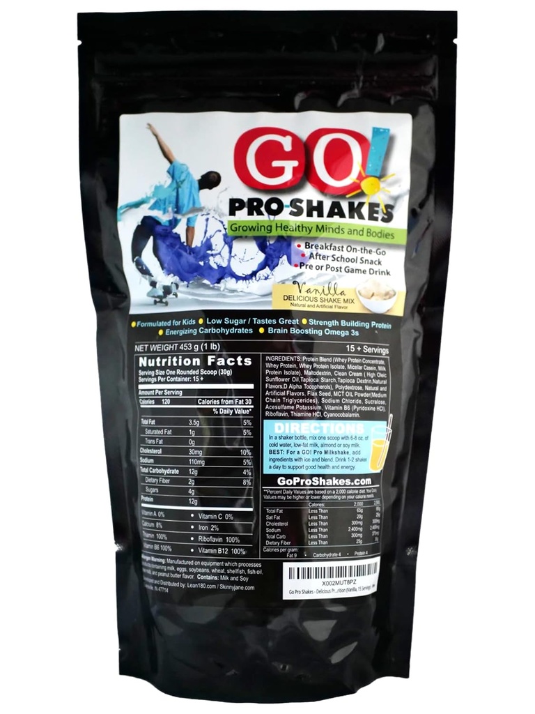 Go Pro Shakes - אבקת חלבון Smoothie עבור ילדים ובני נוער - חטיפים בריאים - לא תוספת סוכר - תמיכה צמיחה וכוח - Creamy Vanilla Flavor