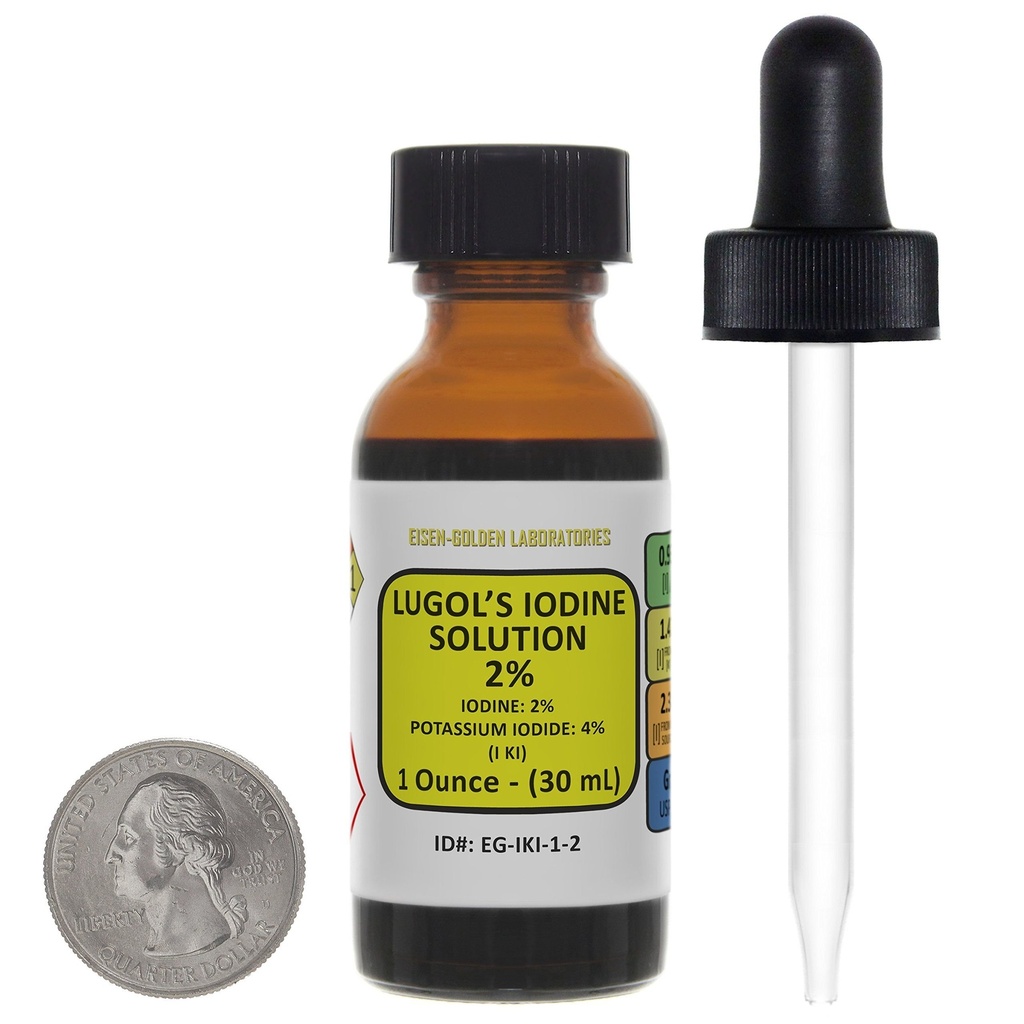 Iodine של Lugol / 2 פתרון / 1 Oz בבקבוק זכוכית אמבר / חינם Dropper