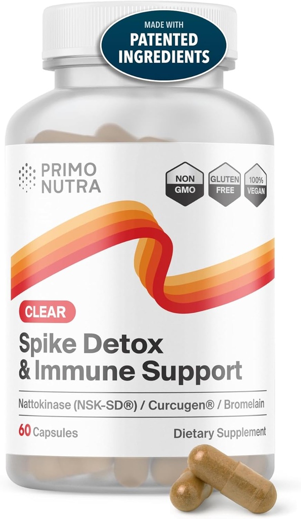 Spike Detox תוספת עם Branded Nattokinase (NSK-SD), Bromelain, Branded Curcumin 500 מ"ג (Curcugen), ו Molecular Hydrogen - ניקוי חלבון זר פוטנט
