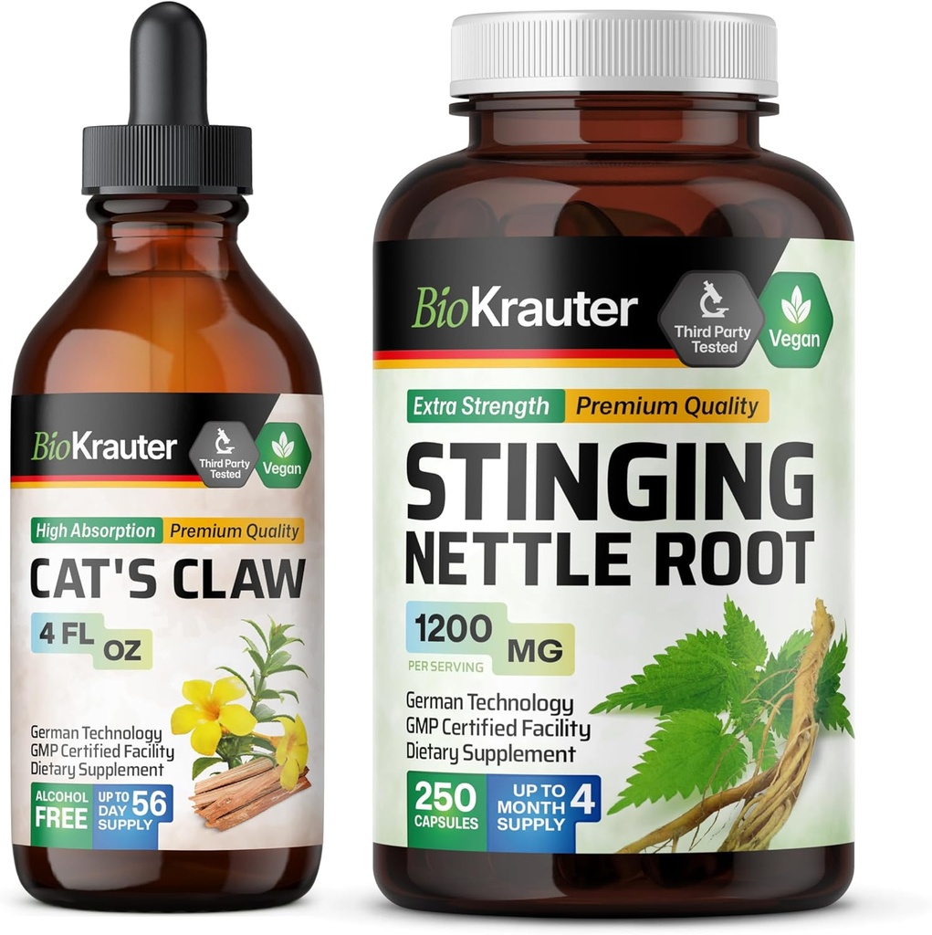 BIO KRAUTER חתולים Claw Tincture 4 Fl. Oz. & Sting Nettle 250 קפסולות