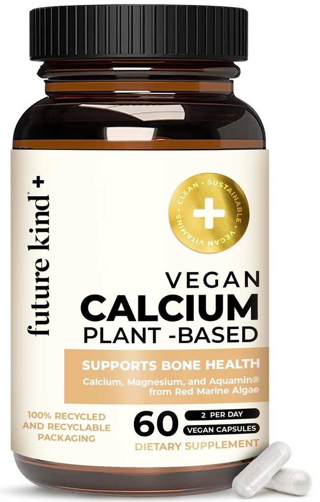 תוספי מזון טבעונים עתידיים - Calcium Magnesium מבוסס צמחים שמקורם באיסלנד עבור שיניים ועצמות תמיכה (60 קפסולות)