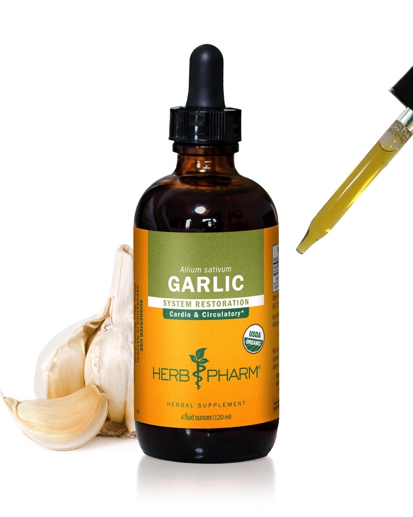 Herb Pharm מוסמך אורגני Garlic מיצוי עבור Cardiovascular ו- Circulatory תמיכה - 4 Ounce