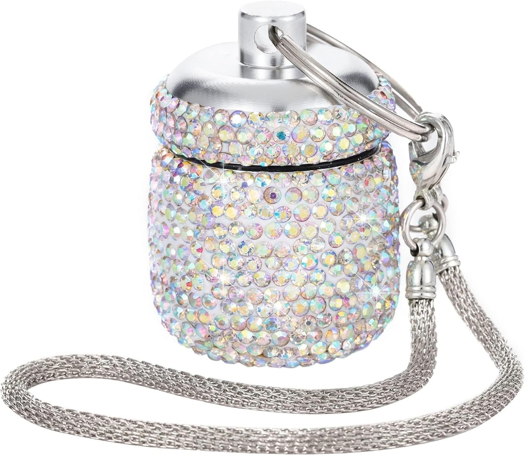AB Diamond Small Pill Organizer Medication Lock Box Cute Pill Case for Purse Jewelry Ring Holder with Keychain Medicine Storage for Vitamin Supplement