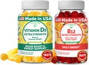 לונהקאי ויטמין D3 ו- B12 מסטיקנים בונדלה - Immunity, Bone ו- Mood Support VIT D3 2000IU תוסף - 3000mcg Methyleobalamin High Absorption Energy Gummy - 30 ימים אספקה