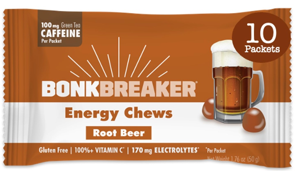 Bonk Breaker Energy Chews, free ingredients חינם Gluten-Free כדי לספק אנרגיה מהירה להתמקד, 1 Box of 10 Packets, Root Beer