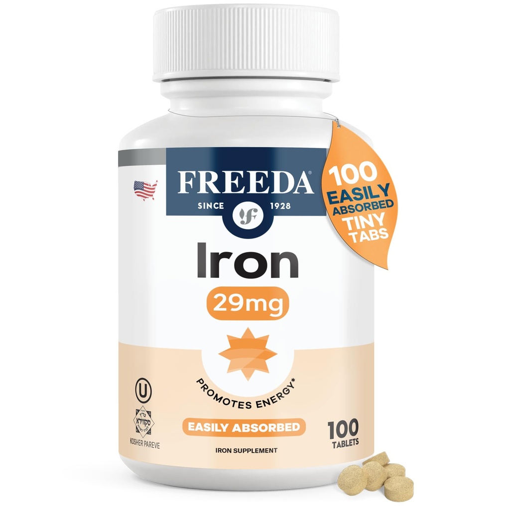 Freeda Ferrous Fumarate - Gentle Iron Tablets for Energy & Red Blood Cell Support, כשר, טבעוני, Easy-to-Swallow, אידיאלי עבור נשים וגברים (100 טבליות)