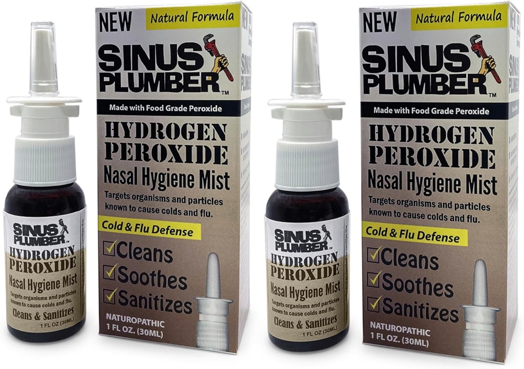 Sinus Plumber Hydrogen Peroxide Nasal Spray 2 Pack - נויטרליזציה חלקיקים באוויר עבור Nasal Hygiene ו Immune Cold Defense