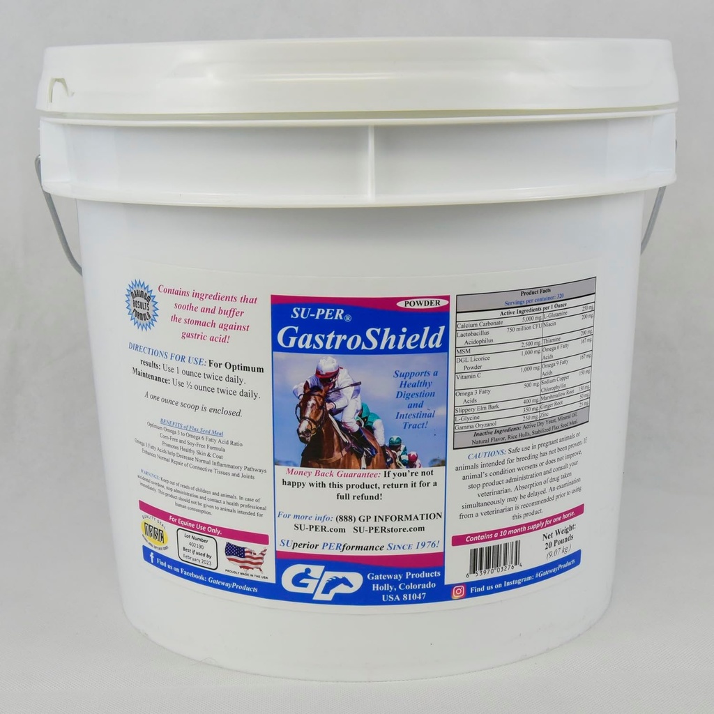 SU-PER GastroShield Equine Probiotics אבקה - תוספת של מזון סוס לבריאות Gastric - תומך בריא עיכול & Intestinal Tract - 20 פאונד, 10 חודשים אספקה