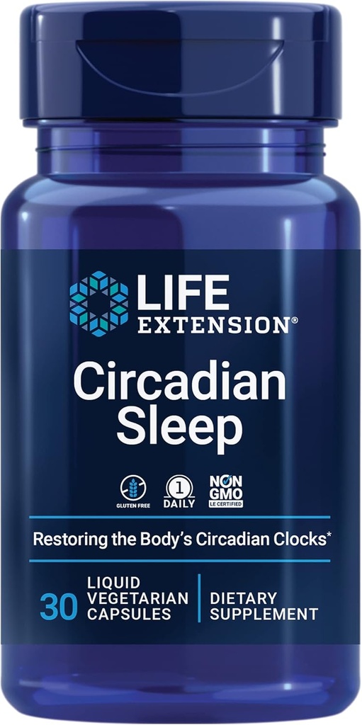 Life Extension Circadian Sleep, nobiletin Citrus Extract, Sleep Health, Sleep Health,שיקום מחזור השינה של הגוף שלך, 1.5 מ"ג מלטונין, Gluten Free, non-GMO, Vegetarian, 30 קפסולות נוזליות