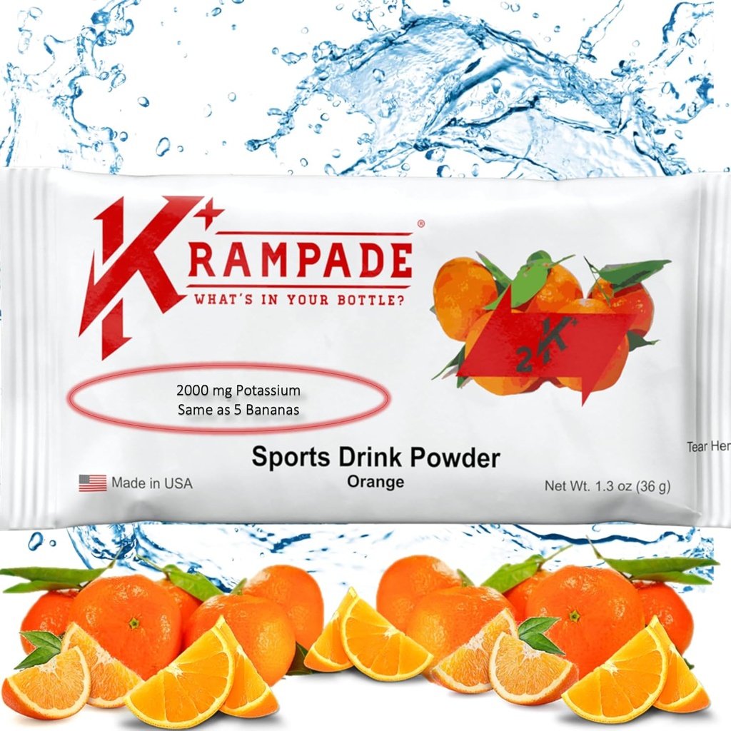 Krampade המקורי 2K - 2000 מ"ג Potassium Electrolyte אבקת שתיה לערבב | Cramp הקלה - הידרציה - ביצועים מוגברים | כתום - 20 Single Service Packets