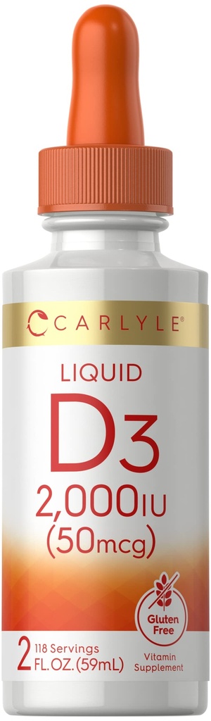 Carlyle Vitamin D3 Liquid Drops | 2000 IU (50 mcg) | 2 fl oz | Vitamin D Supplement for Adults | Vegetarian, Non-GMO, and Gluten Free Formula