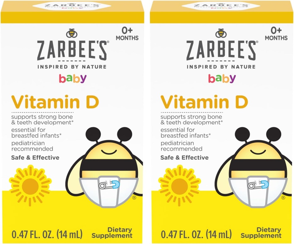 ויטמין D טיפות לתינוקות, 400IU (10mcg) Baby & Toddler נוזל תוספת, תינוק & Up, Dropper Syringe Included, Pack of 2 0.47 Fl Oz Bottles