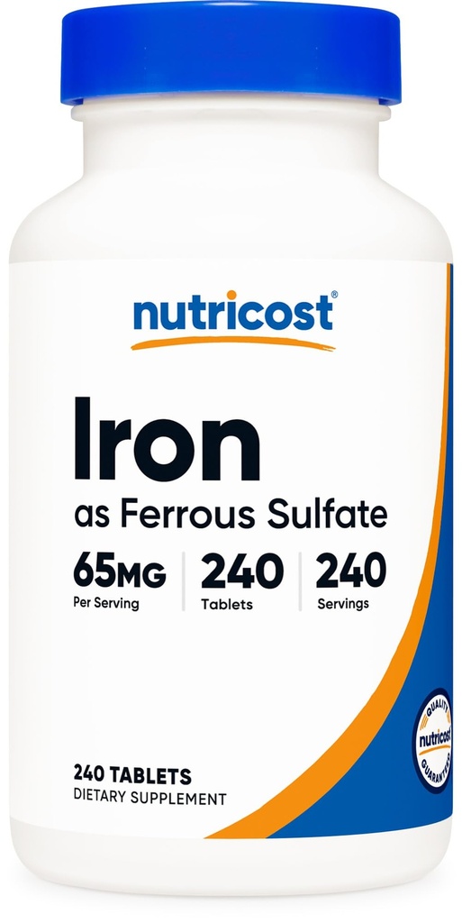 ברזל תזונתי (As Ferrous Sulfate) 65mg, 240 טבליות - non-GMO, Gluten חינם
